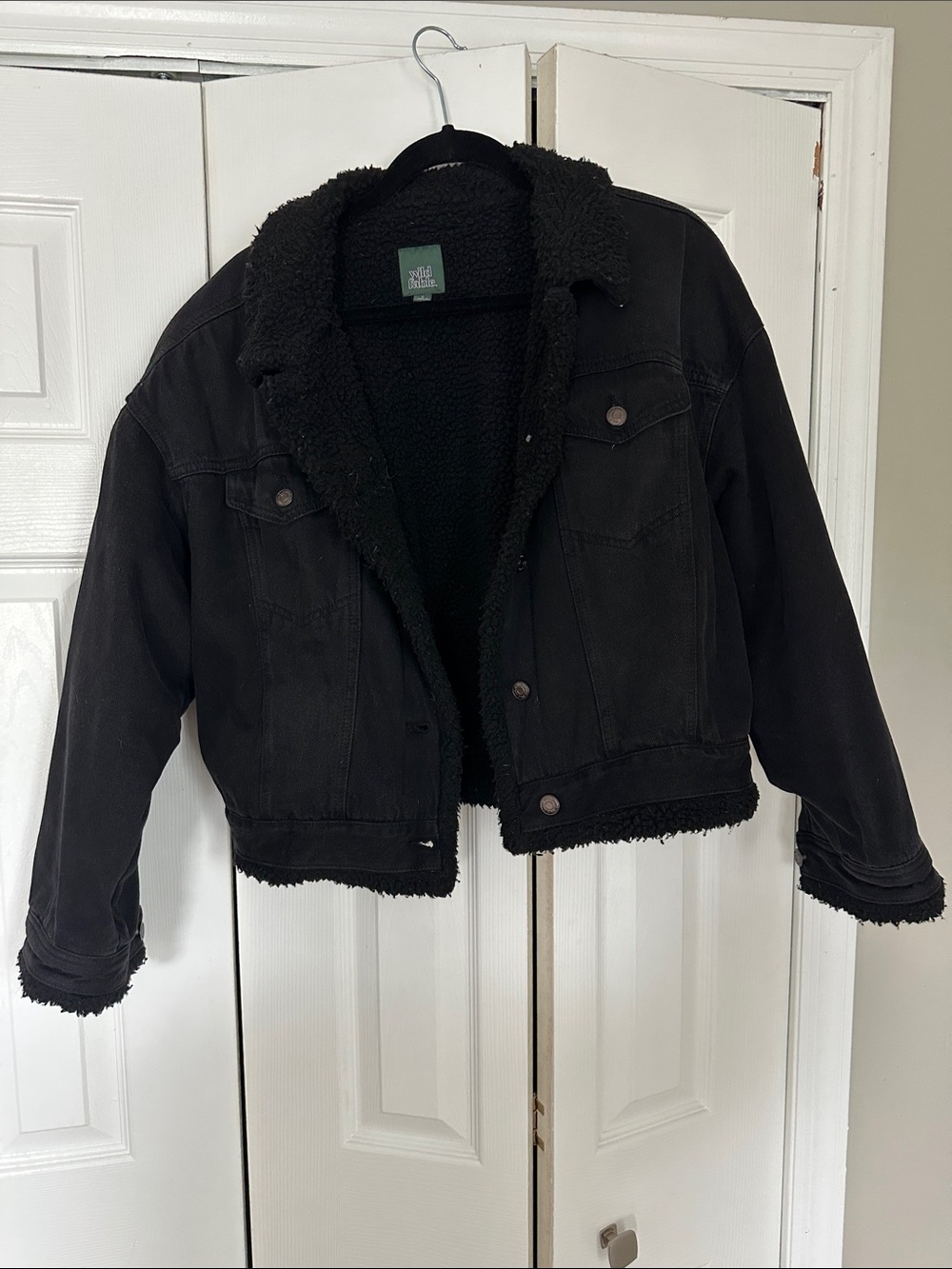 wild fable Black Sherpa-Lined Trucker Jacket
